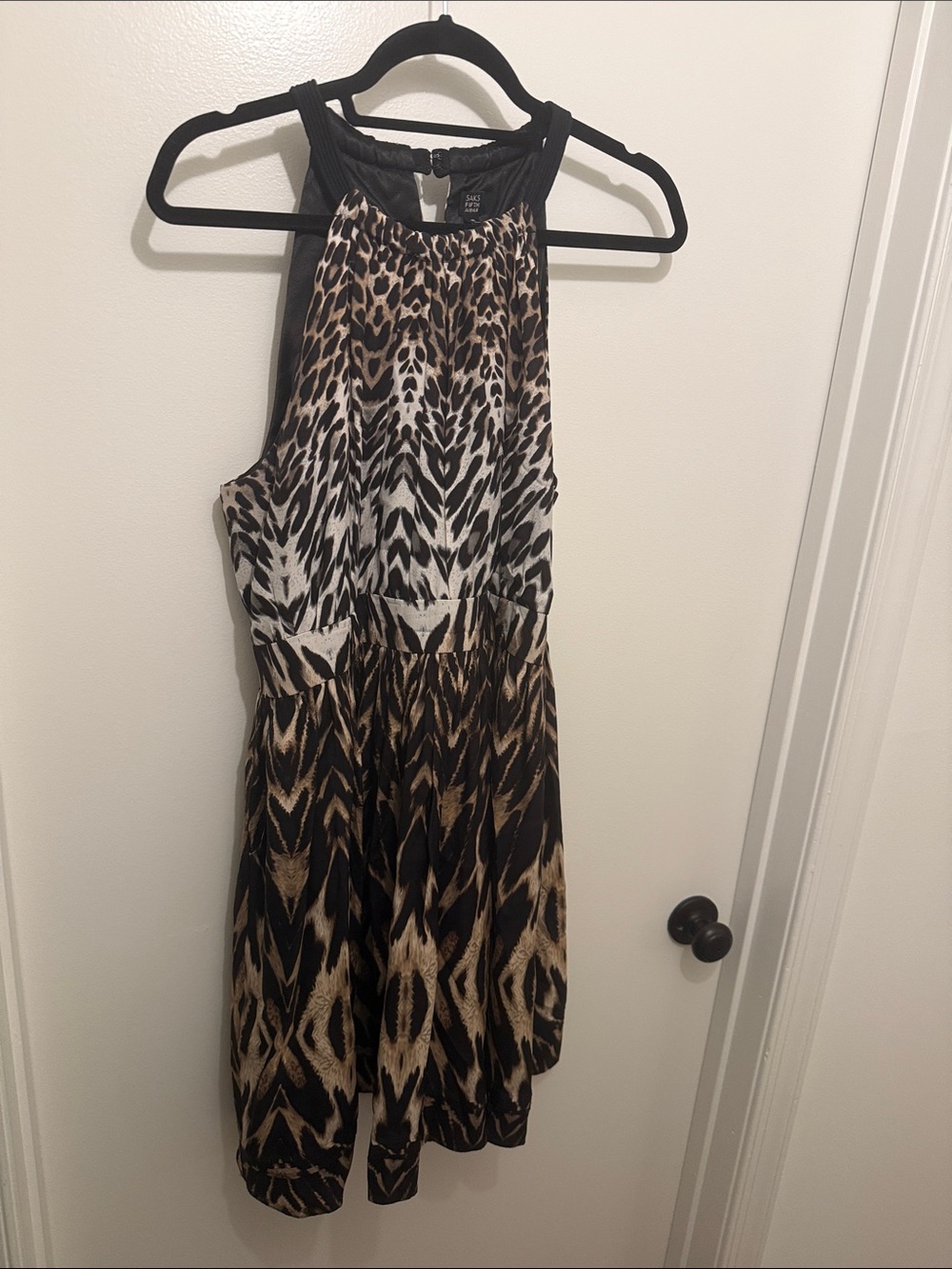Saks Fifth Avenue 100% Silk Animal-Print Halter Mini Dress